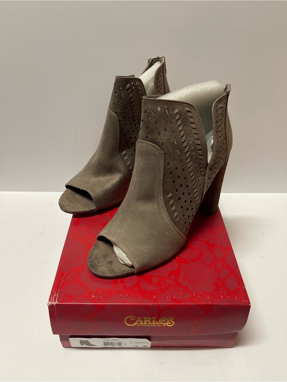 Carlos by Carlos Santana Taupe Suede Cutout Peep-Toe Booties